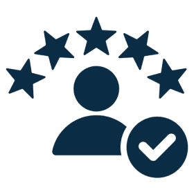 User icon with stars and check mark.